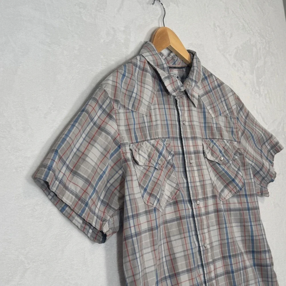 Levi's Grey Plaid Short Sleeve Western Snap Shirt Large